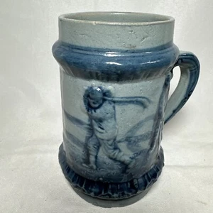 Golfing Golf Motif Blue n Grey Stoneware Pottery 1900s Stein Mug Class Excellent - Picture 1 of 24