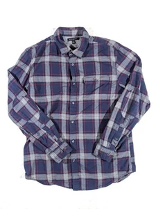Banana Republic Shirt Mens Large Blue Flannel Luxe Slim Fit Plaid Elbow Patches - Picture 1 of 9