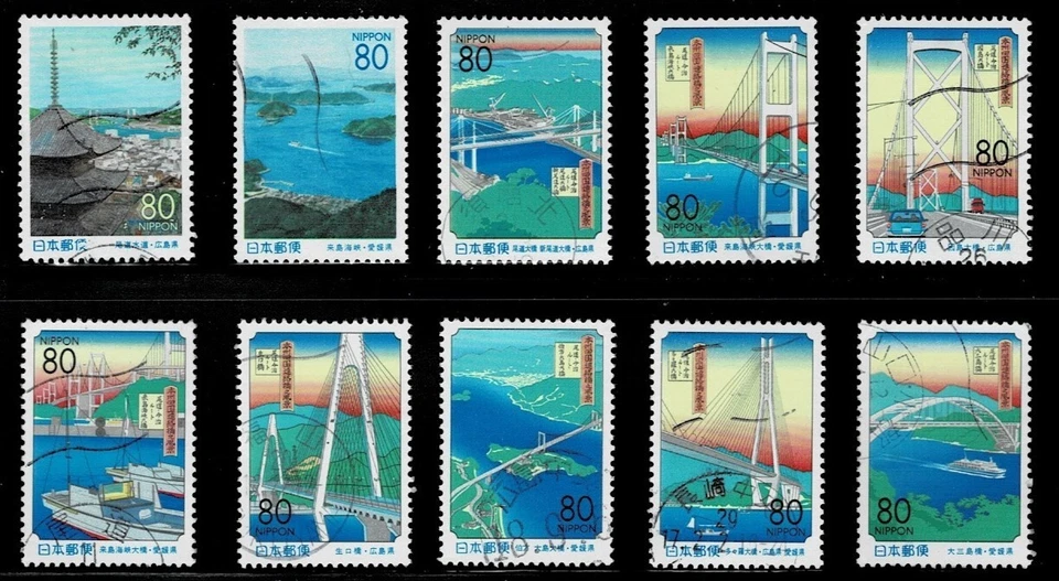 Japón 1999 Shimanami Seaside Highway Bridges Sc# Z292-Z301 Juego Completo Usado Foto 1 de 1