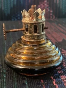 Hong Kong Amber ringed Base Miniature Mini Oil Lamp base Vintage - Picture 1 of 10