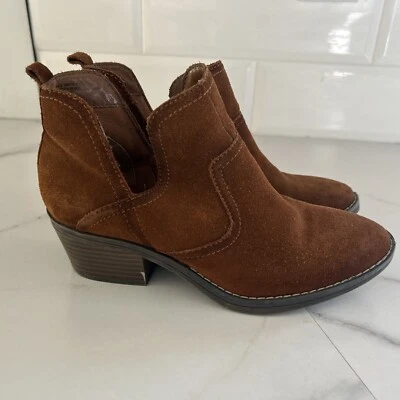 Sonoma Suede Cut Out Ankle Booties Woodcut Whiskey Brown Heeled Boots Women 8.5 - Image 1 of 4