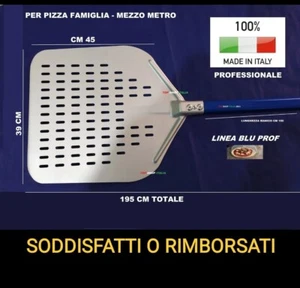 PALA PIZZA FAMIGLIA 39x45 195CM FORATA LINEA BLU ALLUMINIO PROF TIPO GIMETAL - Foto 1 di 3
