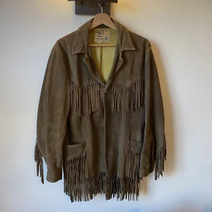 Chaqueta con flecos de colección años 70 de cuero de gamuza pionera en uso talla 40 hecha en EE. UU. - Imagen 1 de 5