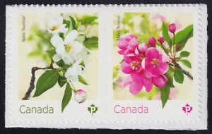 CANADA 2021 Crabapple Blossoms, booklet pair (horiz): "P" white; "P" pink MNH - Picture 1 of 1
