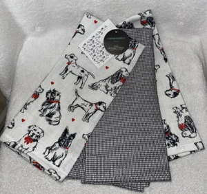 3 CYNTHIA ROWLEY KITCHEN TOWELS DIFFERENT DOG BREEDS RED HEARTS 100% COTTON NWT - Picture 1 of 3