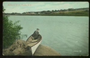 POSTAL VINTAGE HONDA NY MAN IN CANOE MOHAWK RIVER 1909 110120 P - Imagen 1 de 2