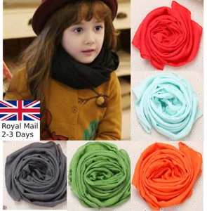 Children Kids Girls Boys Warm Cotton Plain Comfortable Soft Neck Scarf Wrap - Picture 1 of 25