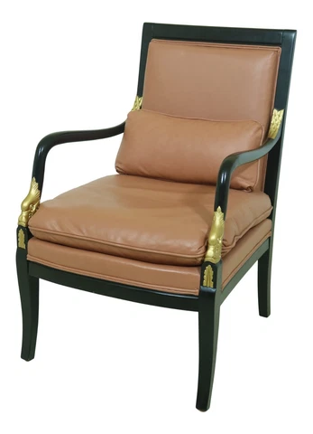 52969EC: ETHAN ALLEN Black Lacquer & Gold Regency Armchair Cover