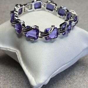 NOLAN MILLER Glamour Collection Purple Rhinestone Crystal Bracelet 7.5” ~ D