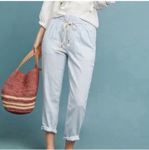ANTHROPOLOGIE Seashore Blue Striped Linen Blend Casual Lightweight Pants Size XS - Picture 1 of 7