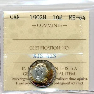 1902H Canada 10 Cent - Choice Uncirculated, ICCS MS 64 - Picture 1 of 3