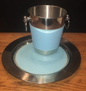 Edelstahl Eiskübel und 12,5" Servierer mit Kunstleder blau Pier 1 Importe - Bild 1 von 8