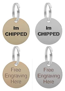 Dog Cat Pet ID Tag, Puppy Collar Tags, IM Chipped 25mm Engraved, Brass Or Nickel - Picture 1 of 1