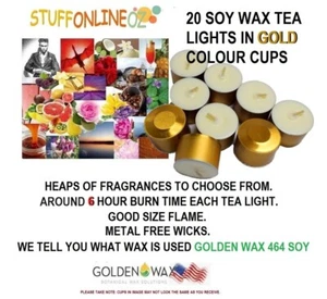 20 X 6 hour approx fragranced 464 Soy Wax Tea-Light Candles Tealight - Picture 1 of 103