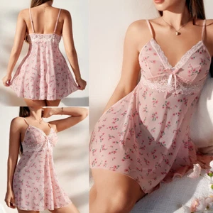 Mujeres Sexy-Lencería Babydoll Prendas para dormir Ropa interior Encaje Mini Vestido Prendas para dormir Peluche - Imagen 1 de 9