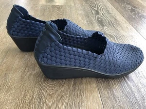 Damenschuhe blanke Fallen Ulricka marineblau gewebte Slipper Keilabsatz Größe 11 - Bild 1 von 7