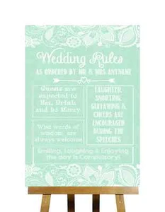 Green Burlap & Lace Effect Wedding Rules Personalised Wedding Sign - Picture 1 of 8