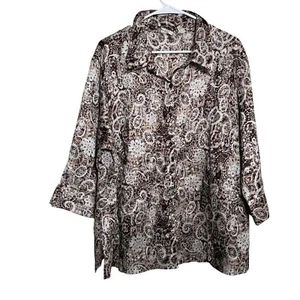 Covington Blouse Women's 16-18W Button Up Brown Floral Collared Career Shirt Top - Picture 1 of 7