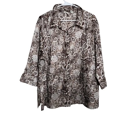 Blusa para mujer Covington 16-18W abotonada marrón floral cuello estampado camisa top Foto 1 de 4