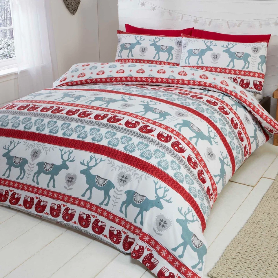 SCANDI CHRISTMAS 100% BRUSHED COTTON DUVET COVER SETS - SINGLE, DOUBLE & KING