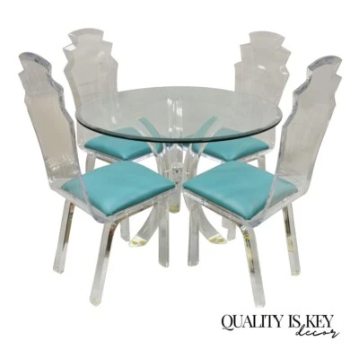 Vintage Lucite Acrylic Mid Century Sculptural Dining Table & 4 Chairs - 5 Pc Set - Image 1 of 4