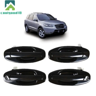 Juego de 4 manijas de puerta para Hyundai Santa Fe 2001-04 2005 2006 exterior de plástico negro Foto 1 de 4