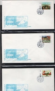PALAU 1983 5 FDC CHRISTMAS ART PAINTING CHARLIE GIBBONS BOATS TREES BIRDS - Picture 1 of 2
