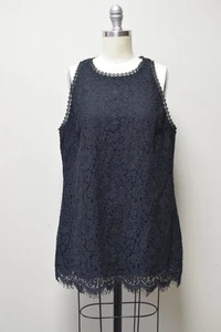 Cabi  Black Lace Sleeveless Blouse Medium Tunic Keyhole Top Lined~ Size M - Picture 1 of 5