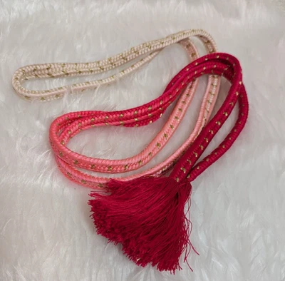 Japón Kimono Obi Cinturón Accesorio Color Rojo Rosa Blanco Cordón Obijime Usado Foto 1 de 4