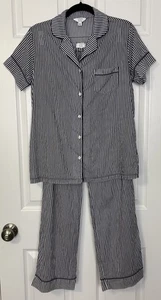 Crown & Ivy Women’s Pajama Set Size S Blue White Stripe Cotton Preppy Classic  - Picture 1 of 11