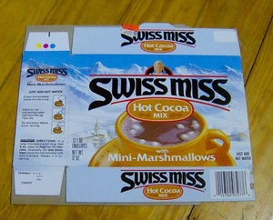 Vintage 80er SWISS MISS Hot Cocoa Box ALTE LEBENSMITTELVERPACKUNG Schokolade Getränk RAR - Bild 1 von 2