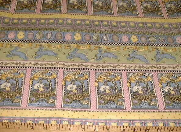 DEBBIE MUMM Fabric - Tisket-Tasket Bunny Stripe - 21" REMNANT - Image 1 of 1