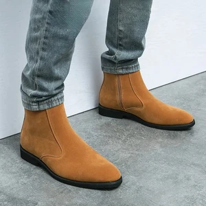 Hombres Botas Chelsea Británicas al Tobillo Vaquero Occidental Cremallera Lateral Gamuza Cuero Moda - Imagen 1 de 21
