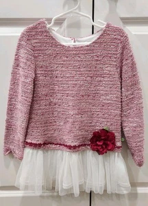 Dollie And Me Girls Dress Size 6 Knit Blouse With Tule Ruffle Pink Spring Flower - Picture 1 of 6