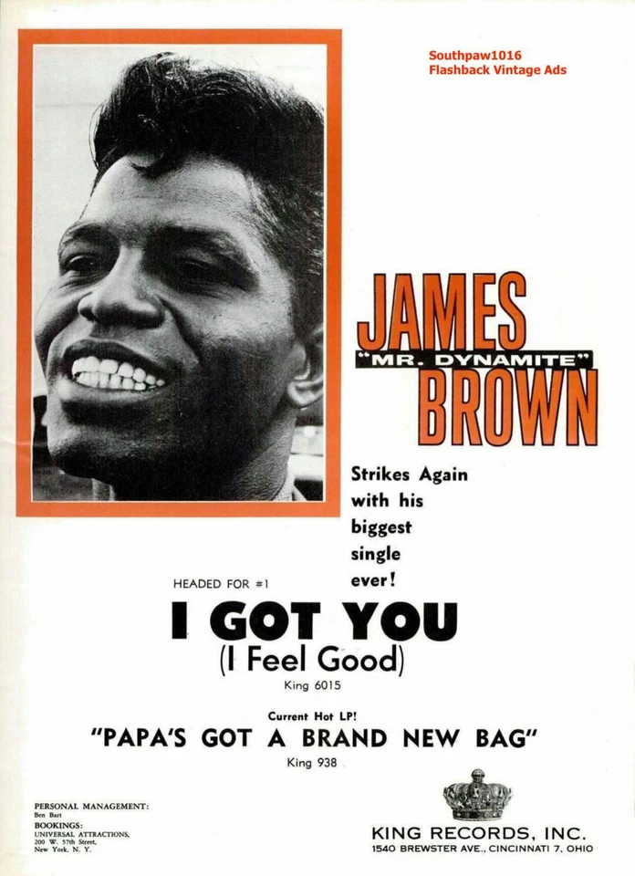 1964 James Brown "I Got You (I Feel Good) " Song Release Industry Promo Ad Print - Image 1 of 1