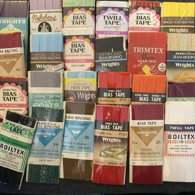 Vintage Lot of 24 Sewing Trim Bias Tape, Hem Facing, Etc - mixed colors - Image 1 of 4