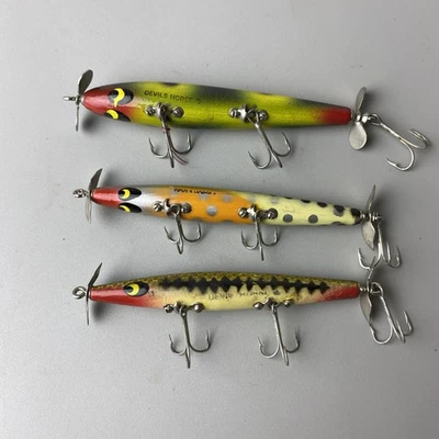 Lote de 3 señuelos de pesca vintage de madera de 4,5" Smithwick Devil Horse 4" Foto 1 de 4