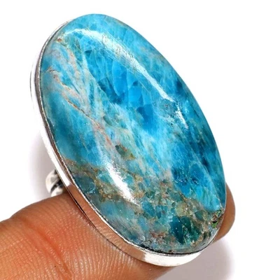 Кольцо ручной работы с синим апатитом покрытие серебро 925 США 6,5 подарок на Хэллоуин GW - Изображение 1 из 3