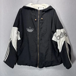 Vintage Adidas Jacke Herren XL schwarz weiß Kapuze Trefoil Spell Out 3 Streifen 90er - Bild 1 von 21