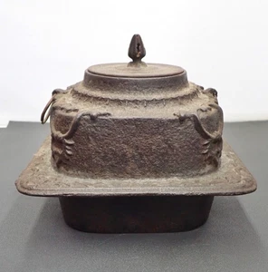 Tetera japonesa vintage Chagama hervidor Sencha hierro sado cuadrado artesanía tradicional - Imagen 1 de 10