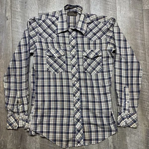 Vtg JC Penny Pearl Snap Shirt Men's 15/34 Plaid Western Long Sleeve 70s USA - Picture 1 of 7