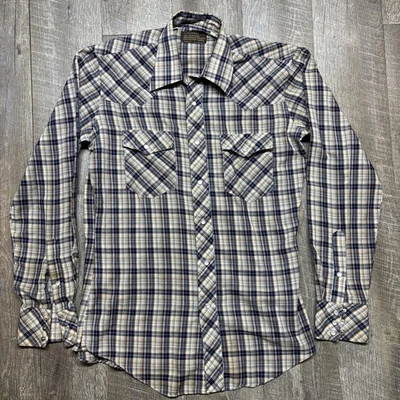 Vtg JC Penny Pearl Snap Shirt Men's 15/34 Plaid Western Long Sleeve 70s USA - Image 1 of 4