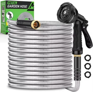 Gartenschlauch 50Ft, robuster Edelstahl Wasserschlauch mit 10 Funktionsdüsen - Bild 1 von 12