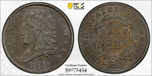 1834 Classic Head 1/2C Half Cent Coin - PCGS AU 55 BN - Free Shipping - Picture 1 of 5
