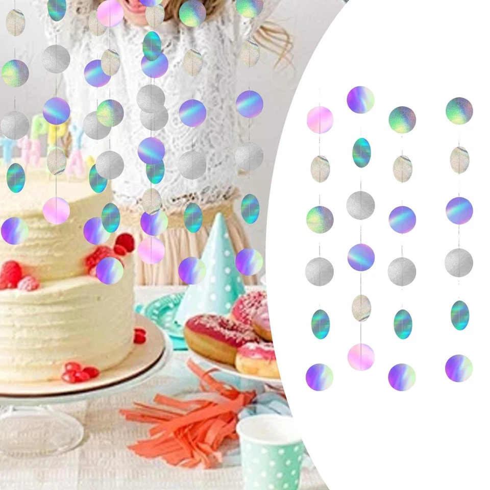 Guirnaldas circulares holográficas de 4 piezas decoraciones de fiesta para decoración de compromiso Foto 1 de 4