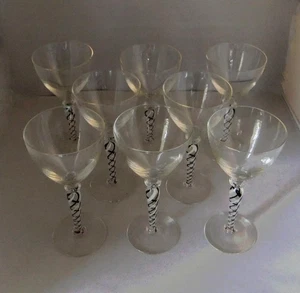 Set 8 Vintage Cocktail Glasses with Black & White Opaque Twist Stems: 16 cm high - Picture 1 of 13