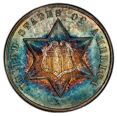 1862 3CS três centavos prata PCGS MS67 - Imagem 1 de 3