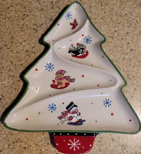 Temptations Winter Whimsy Christmas Tree Shaped Divided Platter Cookies Snacks  - Picture 1 of 3