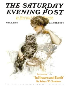 Saturday Evening Post 1908 Cover Reproduction Giclee Print Woman and Her Cat - Picture 1 of 1