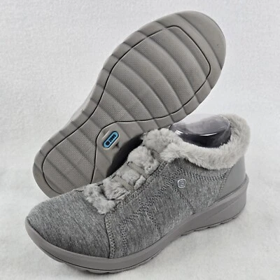 $95 BZEES Golden Bootie Womens 10 Faux Lace Slip On Cozy Plush Fur Shoes Grey - Image 1 of 4